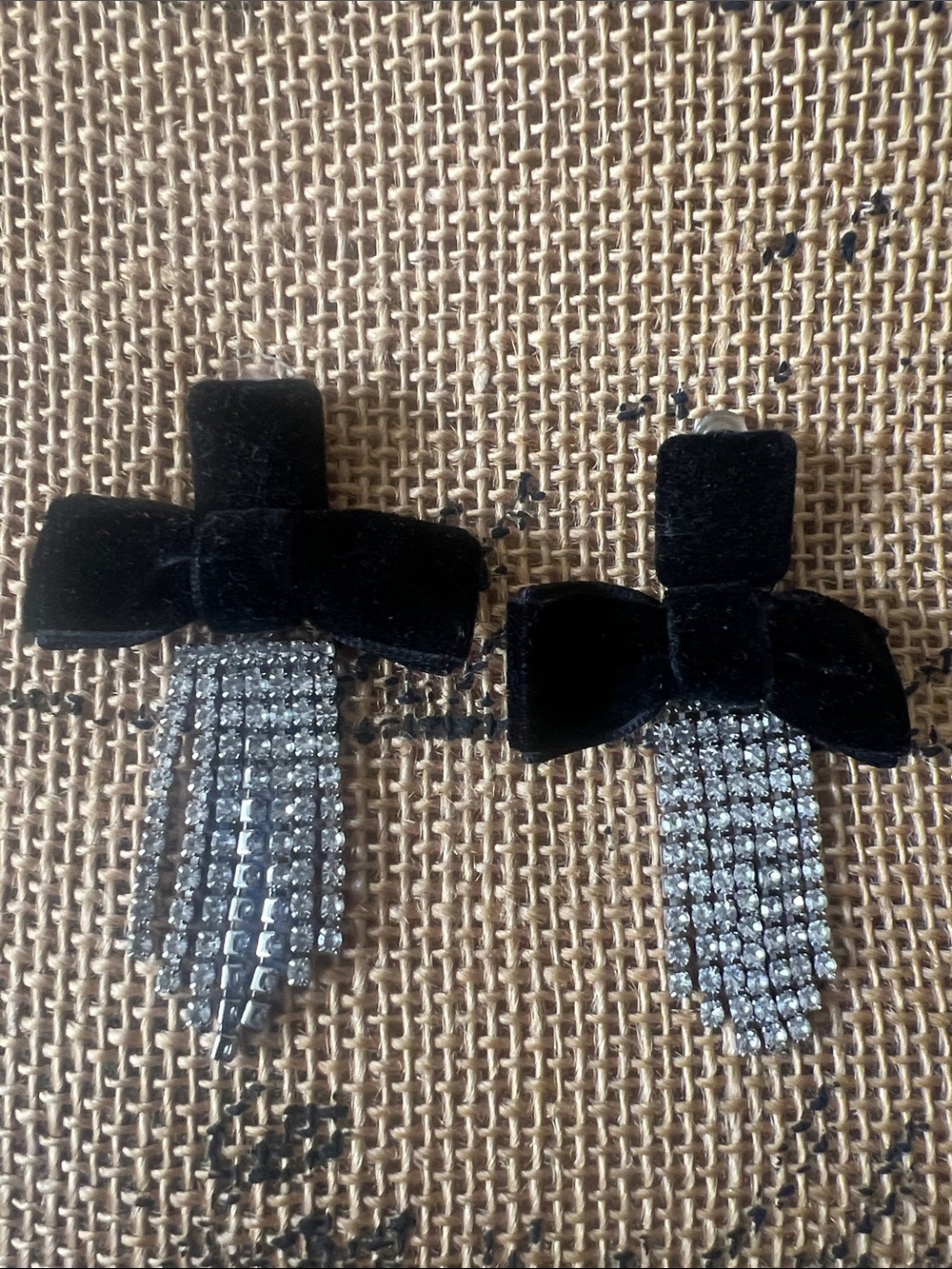 Black Velvet Bow Earrings with Crystal Fringe